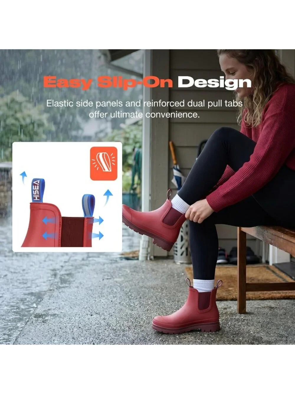Women's Burgundy Red Ankle Chelsea Fashion Rubber Garden Non-Slip Rain Boots